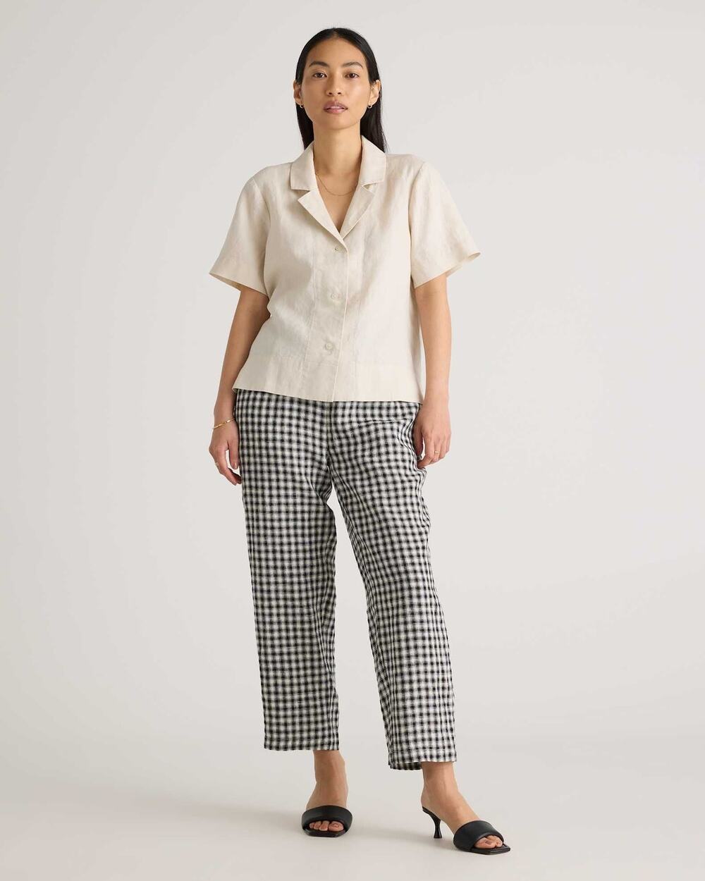 Quince 100% European Linen Gingham Pants Black White Size M